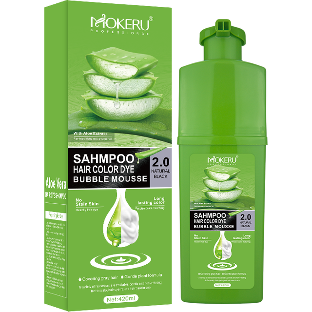 Mokeru Natural Aloe Vera Bubble Hair Dye Black Shampoo Long Lasting Permanent Hair Color Shampoo for women Men