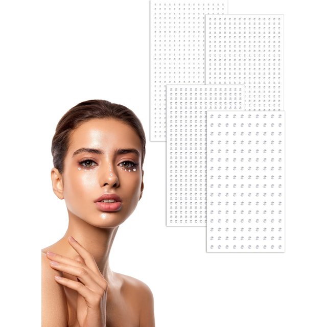 4Pack Silvery Gem Sparkling Face Stickers Jewelry, 4 Sizes | 2/2.5/3/4Mm Round Self-Adhesive Face Eye Makeup Decoration Stickers