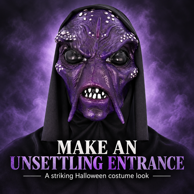 Scary Alien Mask Creepy Smiley Face Mask LED Light Up Hooded Horror Demon Monster Latex Mask Halloween Cosplay Props Adults