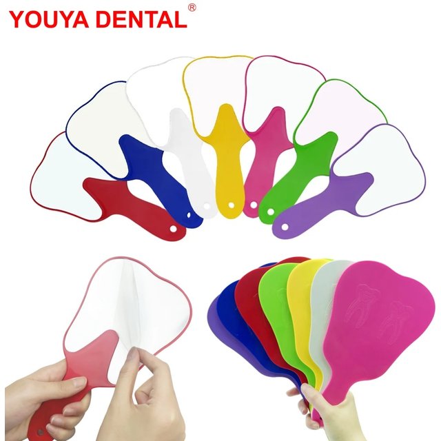 1Pcs Tooth Shaped Handheld Mirror PVC Unbreakable Hand Mirror Dental Mouth Examination Makeup Mirror Dentistry Accessories Gifts