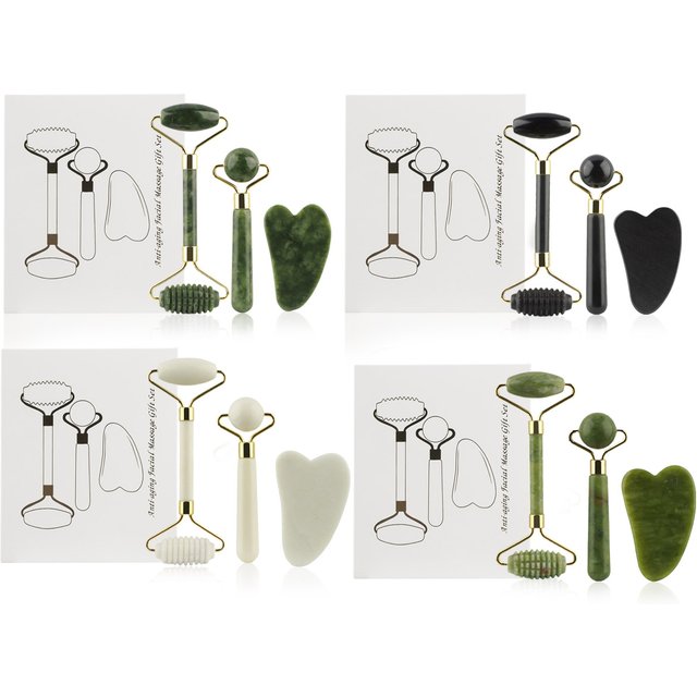3-in-1 Jade Roller And Gua Sha Set,Roller With Eye Massager,Ridged Massager,Facial Tools For Skin Care Routine And Puffiness