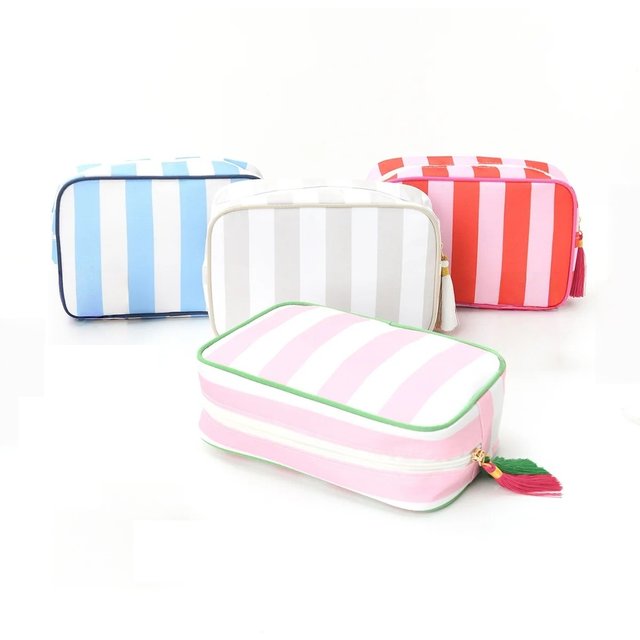 1pc Striped color-blocking cosmetic bag, large-capacity portable toiletry bag, waterproof travel storage bag for men and women