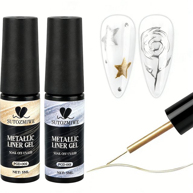5ml Metallic Liner Painting Gel Nail Polish Chrome Gold Silver Long Lasting Super Bright Mirror Drawing UV Led Nail Gel Varnish