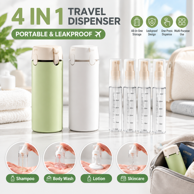 4 In 1 Travel Dispenser Portable Travel Bottles Leak Proof Leakproof Travel Container For Perfume Shampoo Conditioner Lotion