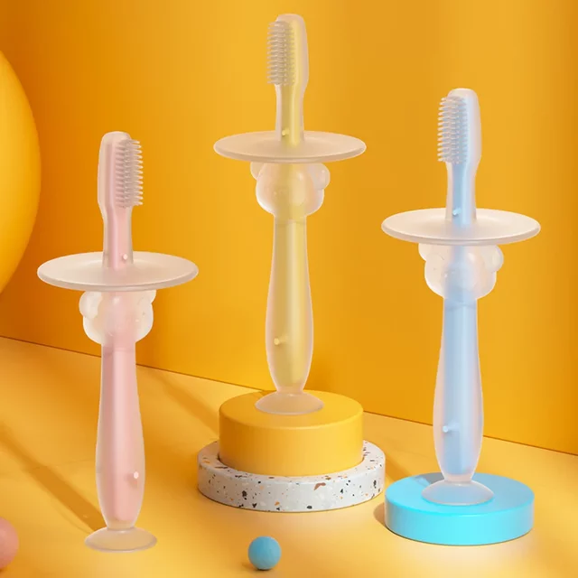 100% 1PC Baby Toothbrush Food Grade Soft Handle Flexible Silicone Rubber Teether Infant Training Factory Price