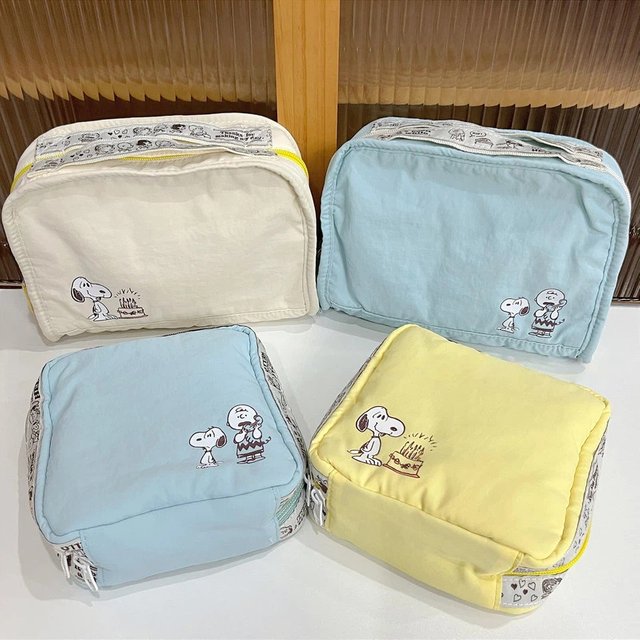 Cute Snoopy Multi Pocket Cosmetic Bag Portable Travel Pouch for women Girls Toiletry Document Sanitary Pad Sundries Organizer