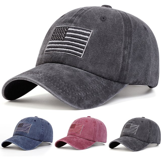 Unisex American Flag Embroidery Wash Baseball Caps Spring and Autumn Outdoor Adjustable Casual Hats Sunscreen Hat Sports Cap