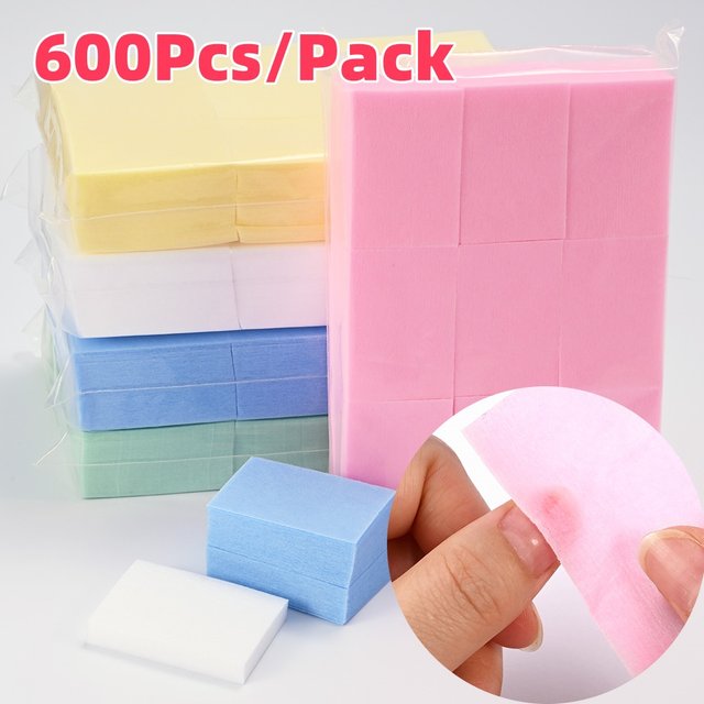 600Pcs/Pack Lint-Free Cotton Pads 5-Colors Disposable Nail Polish Remover Wipes for UV Gel Beauty Makeup Manicure Clean Paper 1