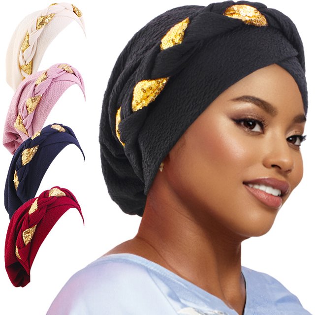 New African Headband Turban Cap Muslim Fried Dough Twists Braid Head Cap Islamic Chemo Hair Care Hats Beanie Headscarf