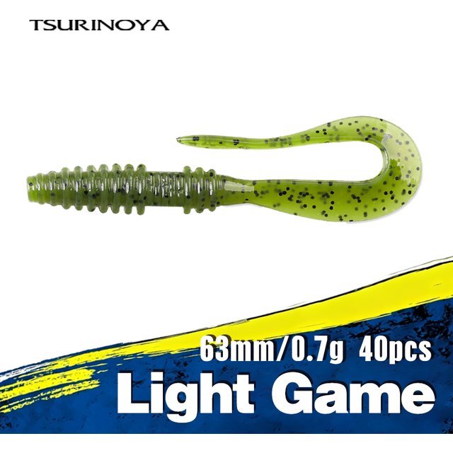TSURINOYA Mad Wag queue bouclée leurre de pêche souple 63mm 0.7g 40 pièces ver mince ajouter parfum sel appâts souples rivière lac pêche bar leurre
