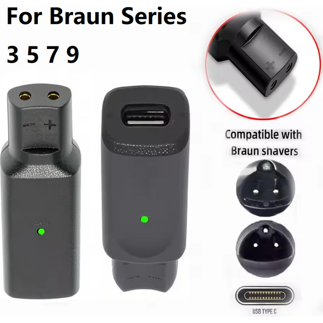 12V Type-C Shaver Adapter Charging Converter for Braun Series 3 5 7 9 Electric Shaver Machine with Charging Indicator