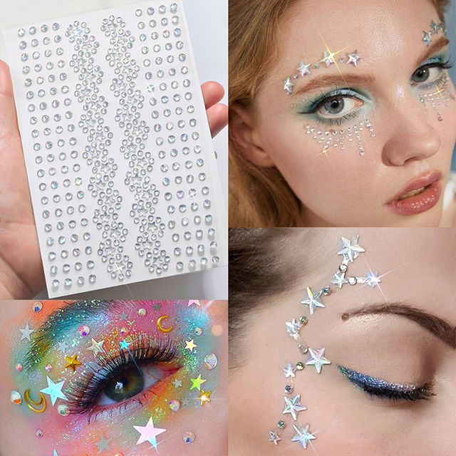 1Pcs 3D Illusionary Color Stars Gems Face Decorations Self-Adhesive Facial Tattoo Stickers DIY Eye Body Makeup Rhinestone Decor