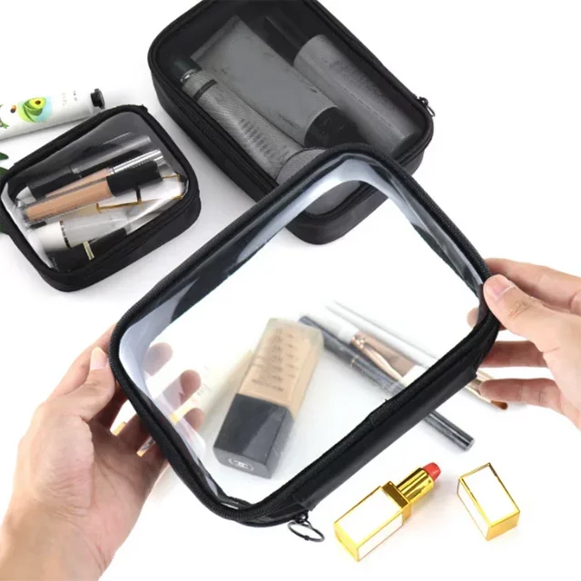 Black Transparent Travel Cosmetic Bag Fashion Waterproof TPU Toiletry Bag New Makeup Storage Bag Clear Zipper Cosmetic Bag