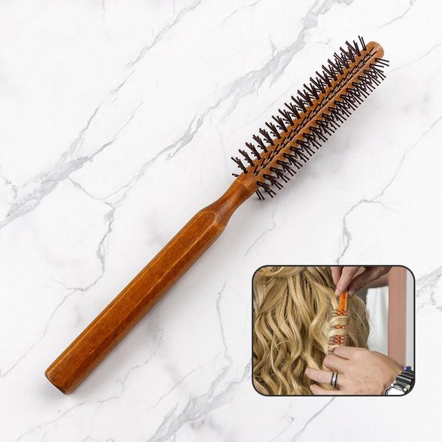 Bristle Wooden Curly Hair Comb Natural Boar Bristle Rolling Brush Round Barrel Blowing Curly Hairbrush Hair Styling Tool Barber