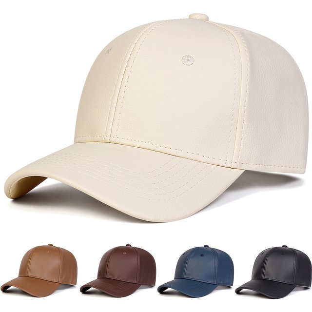 Unisex Solid Color PU Leather Baseball Caps Spring and Autumn Outdoor Adjustable Casual Hats Sunscreen Hat Sports Cap