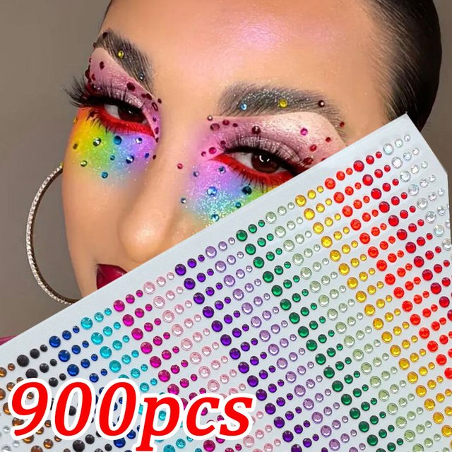 Autocollants de gemme arc-en-ciel pour le visage, 1 feuille de 900 pièces, tatouage facial à coller,