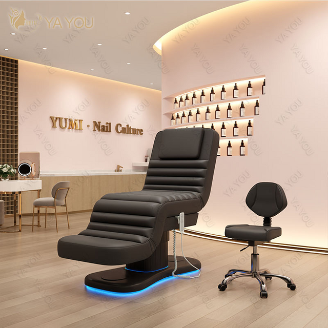 Electric 3 Motor Massage Table With LED Light Ribbed Upholstery Metal Frame For Salon Spa Facial Treatment Commercial Use