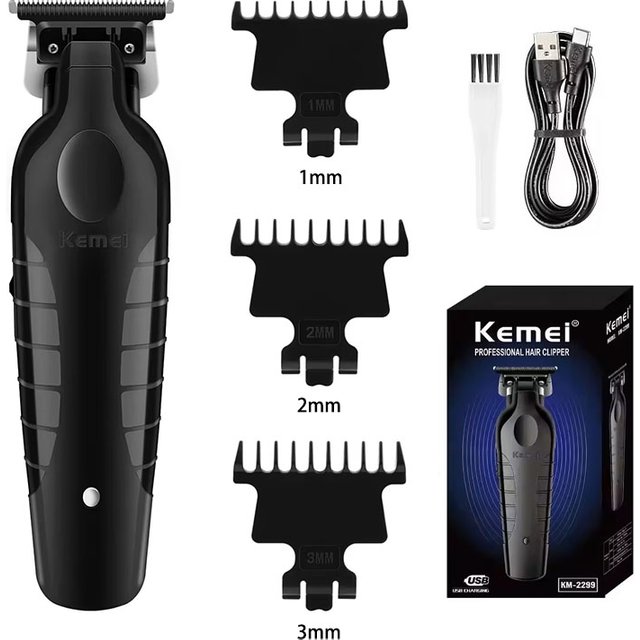 Kemei 2299 Professional Men's Hair/Beard Trimmer with Zero Gap Hair Clipper and T-Shaped Blade, Cordless Charging