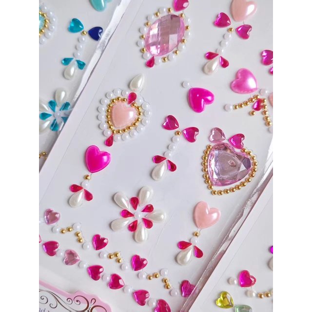 5 Fairy Stick Stickers, Children's Girl Heart Princess Style Decorative Face Stickers, Stage Makeup Stickers, Sparkling Crystal