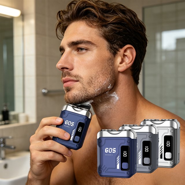 Magnetic Dual Floating Blade Electric Shaver for men Mecha Punk Style Rechargeable Digital Display Electric Razor Beard Trimmer