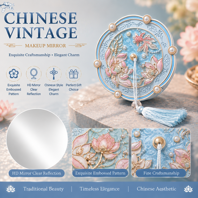 Ancient Chinese Style Makeup Mirror Portable Mirror High Appearance Level Make-Up Mirror Birthday Gift Graduation Season Gift