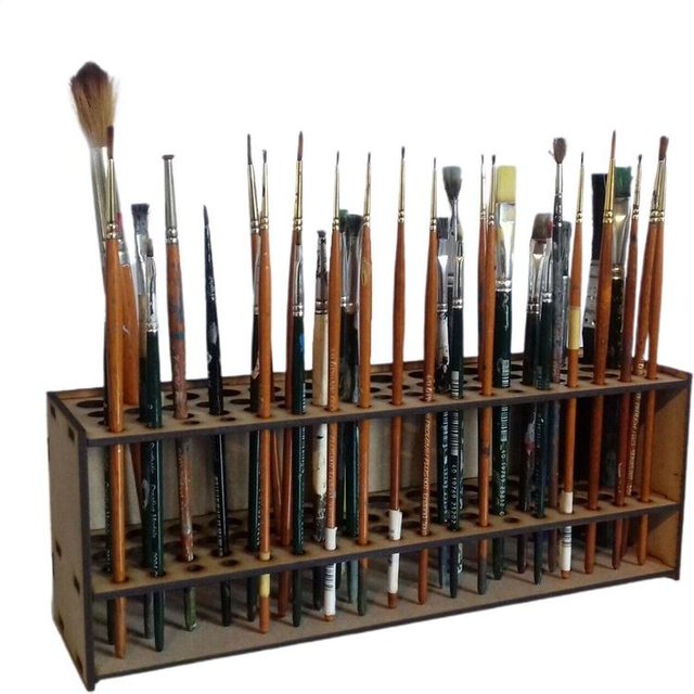 Paint Brush Holder 67 Holes Wall Mount Paint Brush Stand Drawing Colored Pencil Rack Organizer Makeup Brush Shelf For Painting