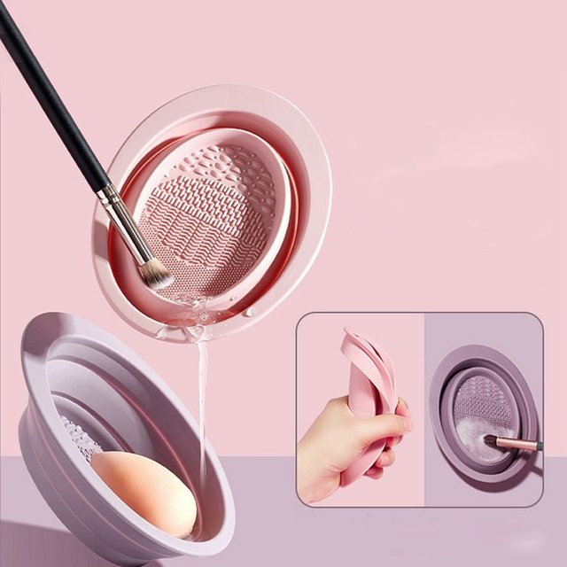 1PC Soft Silicone Makeup Brush Folding Cleaning Bowl Brushes Cleaning Mat Cosmetic Eyeshadow Brush Cleaner Colorful Scrubber Box