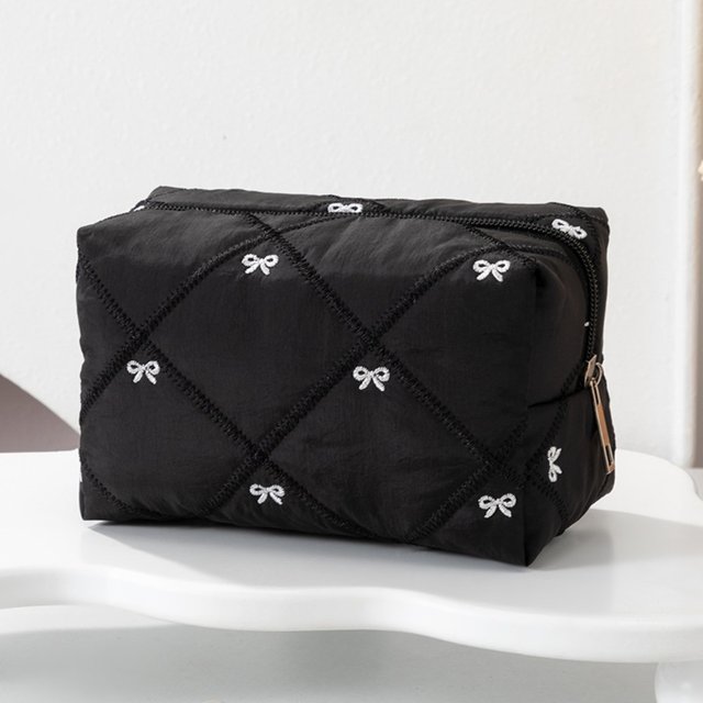 Portable Bow Quilted Makeup Bag Multifunctional Large Capacity Wash Bag Cosmetic Organizer Women