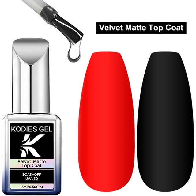 KODIES GEL Velvet Matte Top Coat Base Coat Gel Nail Polish UV Clear Frosted Matt Effect Gel Finish Manicure Nails Art Sealer