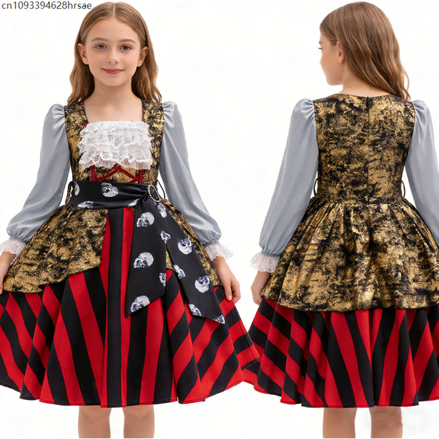 Costume de pirate pour filles, robe de princesse rayée, tenue de carnaval, de mascarade, de fête costumée, pour spectacle de rôle de capitaine