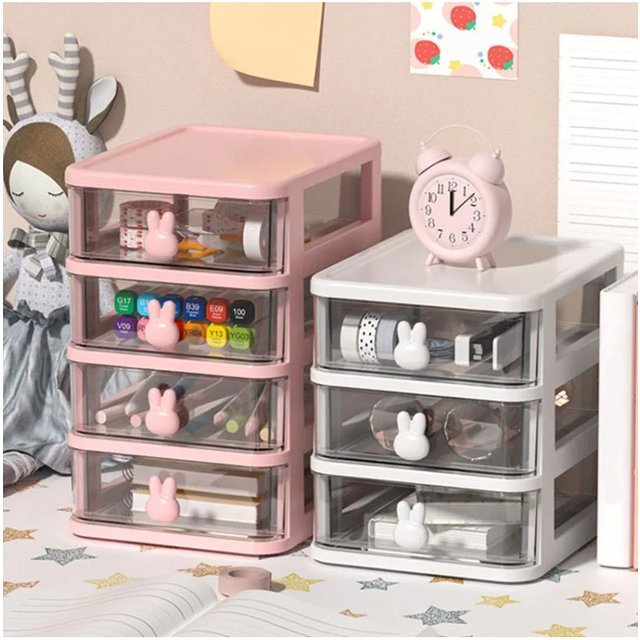 Stackable Clear Drawer Organizer Multi-Layer Plastic Storage Box for Desk, Makeup & Office Supplies, Transparent & Space-Saving