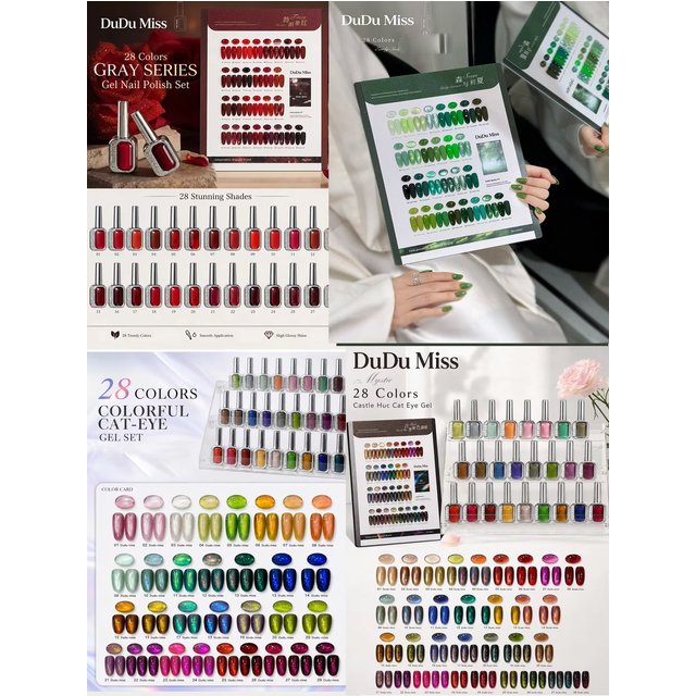 28-color gel nail polish set, including color chart, magnetic glitter, and removable UV/LED gel nail polish.