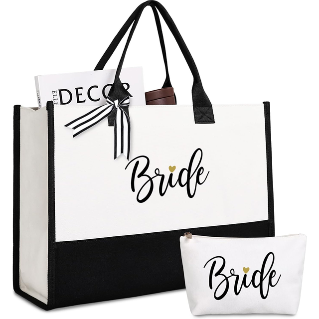 Bride Tote Bag & Makeup Bag Wedding Bride To Be Supplies Bridal Shower Gifts Bachelorette Party Engagement Honeymoon Accessories