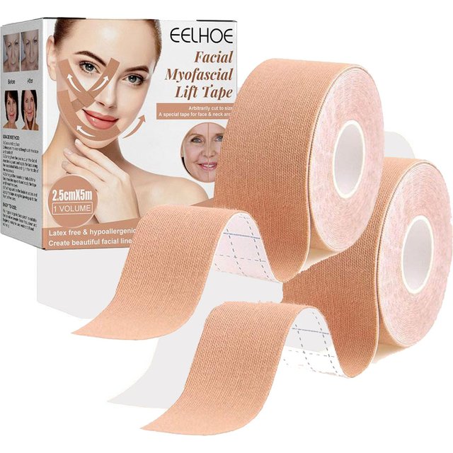 2 Rolls Facial Myofascial Face Lift Tape, Face Tape For Castor Oil, Breathable Face Lifting Patches For Firming Tightening Skin