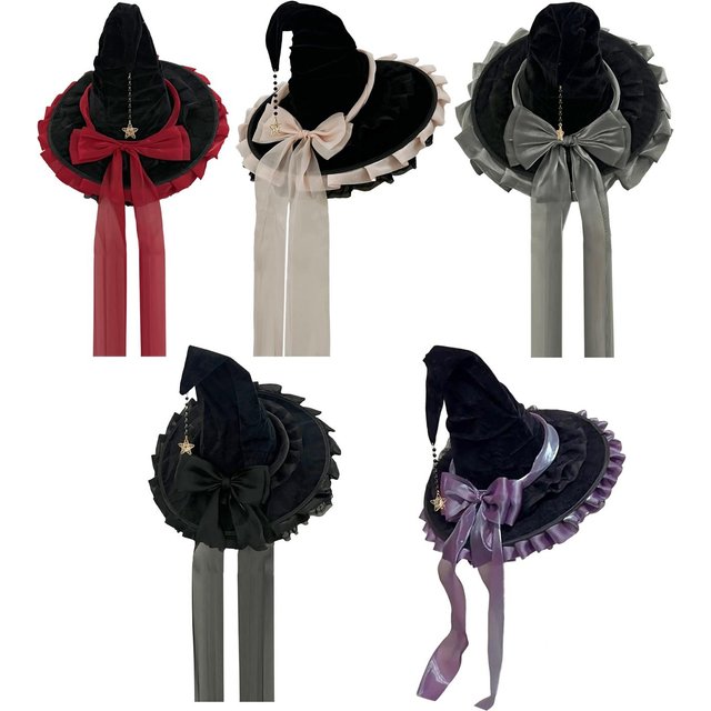 Chapeau de sorcière d'Halloween pour femmes, casquette de sorcière pointue à large bord, couvre-chef, accessoires de tenue de sorcière pour carnavals de mascarade