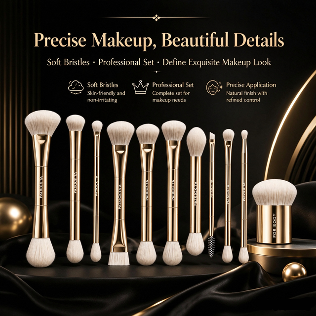 Pinceaux de maquillage professionnels, poils synthétiques doux, pinceaux cosmétiques de luxe dorés pour fond de teint, poudre, blush et fard à paupières