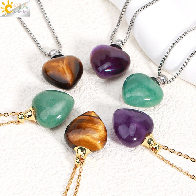 Collier de parfum en pierre naturelle pour femme, pendentif en cristal de coeur de guérison,