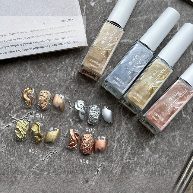 4 Stück 6 ml Metall-Aquarell-Nagellack, lufttrockener Marmor-Nagellack, Farbverlaufstinte zum Malen, Maniküre, DIY zu Hause, Nagelzubehör