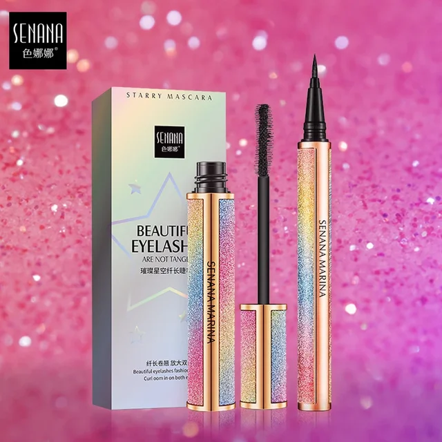 SENANA 4D cils en Fiber de soie étoilée Mascara allongeant épais + Eyeliner imperméable résistant à