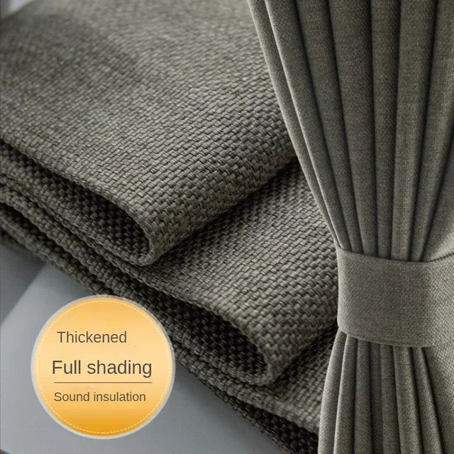 Cotton Linen Full Blackout Living Room Curtain Light Luxury Thick Study Curtains Sunscreen Heat Insulation Bedroom Drapes 암막커튼