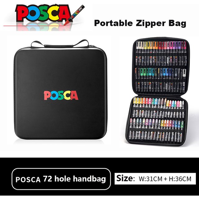 POSCA Permanent Marker or Multi-Function Carrying Case, Zippered Canvas Pen Holder for 72 Markers Lipsticks Organize Stationary