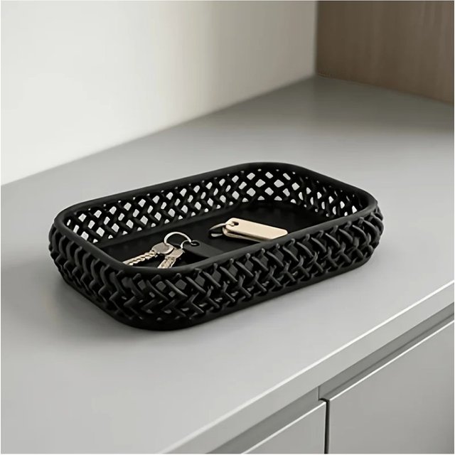 Luxury Hollow Woven Desktop Storage Tray, Multi-purpose Organizer for Jewelry, Makeup Brushes, Entryway Keys & Small Sundries