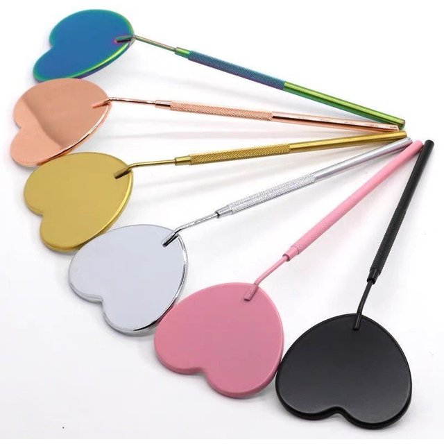 Eyelash Extensions Checking Mirror Heart Shape Stainless Steel Multifunction Lashes Mirror Beauty Makeup Supplies