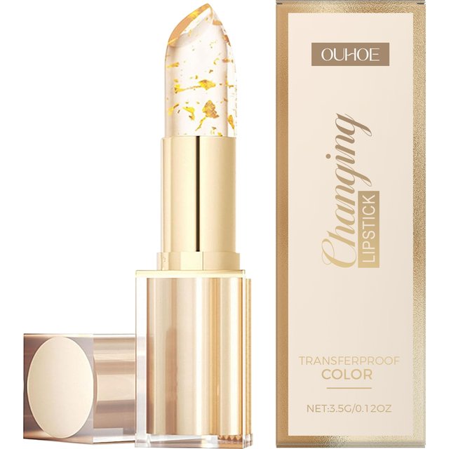 Gold Foil Color Changing Lip Balm Glossy Non-Sticky Nourishing Moisturizing Lasting Transferproof Color Changing Lipstick