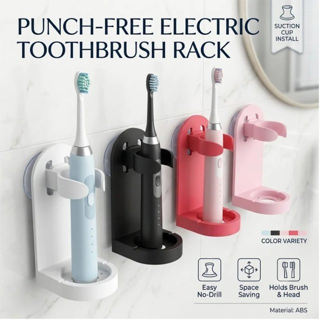 Wall Mounted Electric Toothbrush Rack,Punch‑Free Bathroom Accessory Storage Organizer, Space‑Saving Holder for Home Bathroom Use
