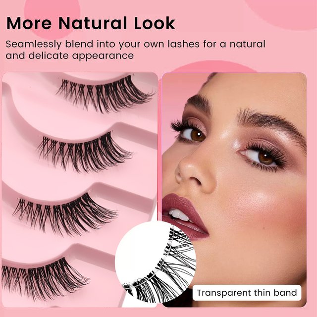 Natural Look Wispy Half Eyelashes Clear Band Soft Fluffy Faux Mink Reusable False Lashes for Daily Party Eye Makeup