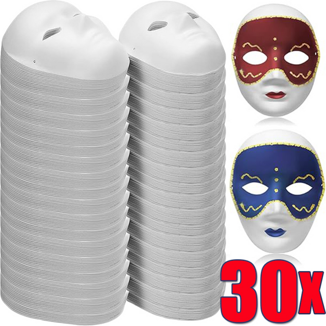 2-30 Pcs Paper Mache Mask Blank White DIY Full Face Masks Paintable Mask for Halloween Parties Masquerade Mardi Gras Artistic