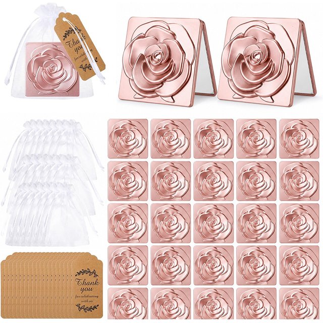 15/30pcs 7cm Square Rose Mirror Set Folding Handheld Mirror with Storage Bag Portable Makeup Mirror for Dressing Table Accessory