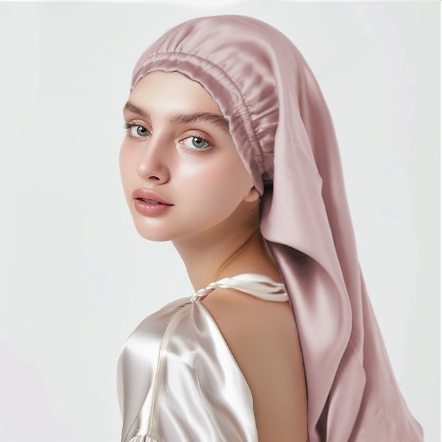 22 Momme 100% Pure Mulberry Silk Bonnet for Sleeping Women, Hair Care Bonnet for Long Curly Hair Silk Sleeping Cap
