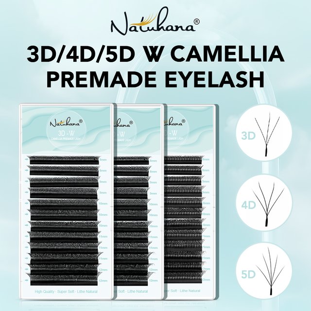 NATUHANA 3D/4D/5D Camellia Lashes Wispy Volume Fan False Eyelashes with C/D/L/LU Curl Soft Lightweight for Natural Makeup Look